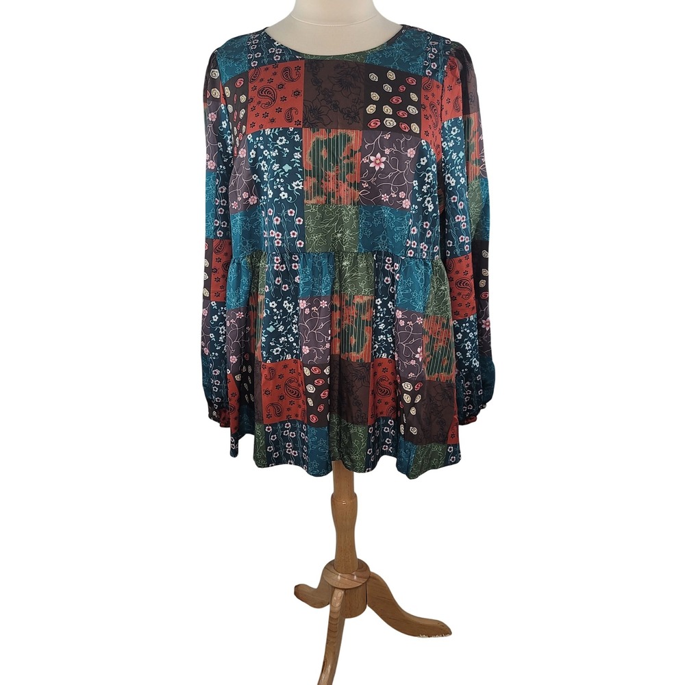 Emery Rose Floral Patchwork Design Long Sleeve‎ Blouse